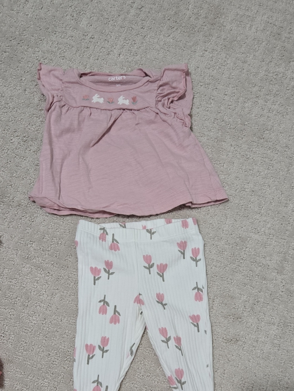Carter's Pink Flutter Sleeve Pajama Top with White Floral Leggings